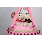 Pink Bed Hanging Jhoola with Love Couple Teddy Bears